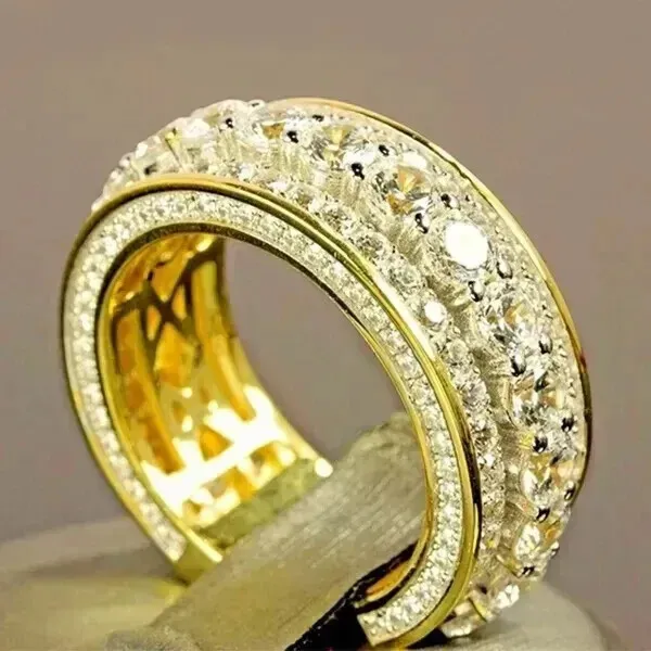 3Ct Round Cut Real Moissanite Men's Eternity Pinky Ring 14K Yellow Gold Plated