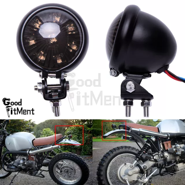 Motorrad LED Rücklicht Rund Bremsleuchte Schwarz Bremslicht für Harley Chopper