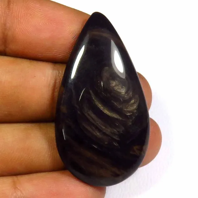 Obsidian Smooth Pear Gems 39x21 mm Natural Golden Shine Cabochon 26Cts DIY OS-37