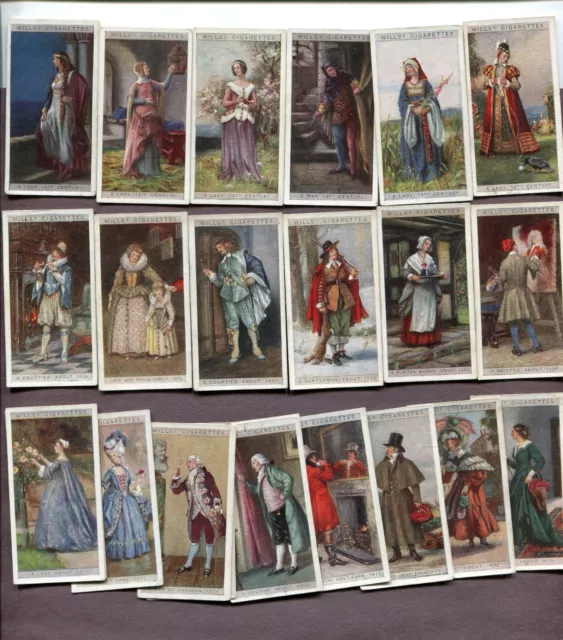 1929 W.d. & H.o. Will's Cigarettes English Period Costumes 25 Tobacco Card Lot