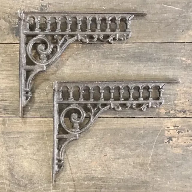 Cast Iron Pair of Column Accent Shelf Brackets, 8.5” x 10.5”