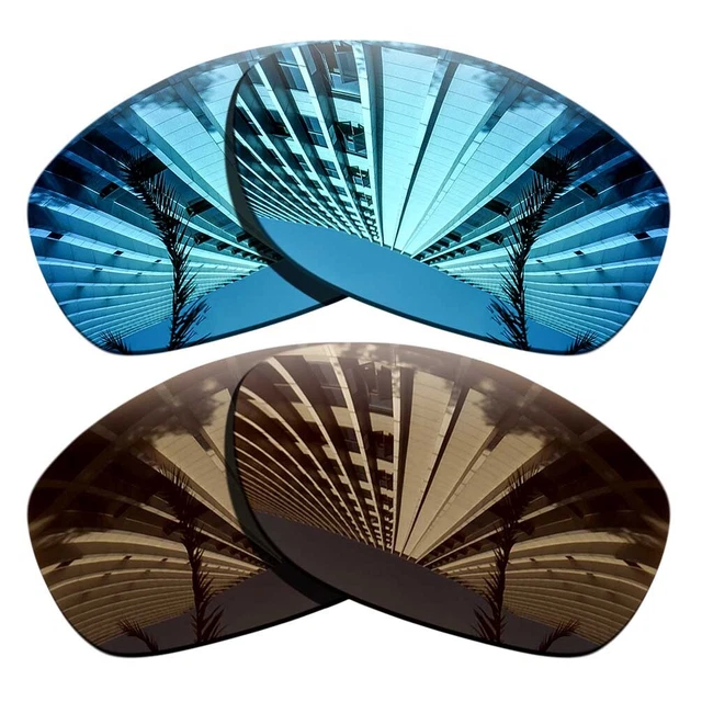 2 Pairs Polarized Replacement Lenses For-Oakley Pit Bull-Blue+Bronze Brown