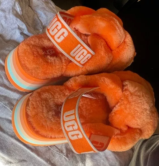 UGG Disco Knot Slides Orange Platform Sheepskin Woman’s Size 8