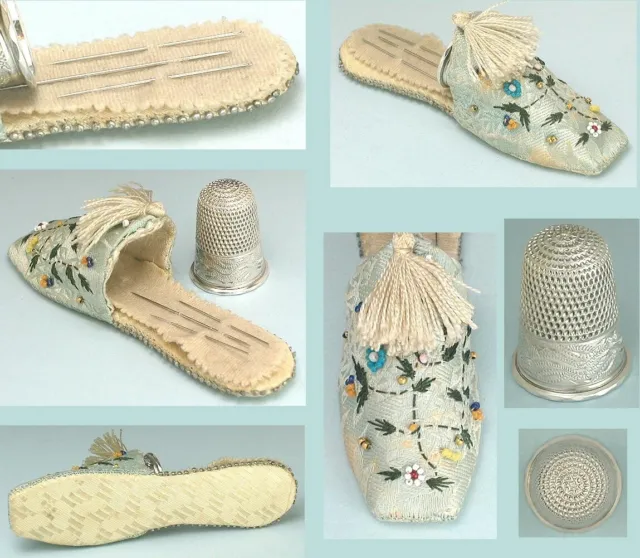 Antique Beaded Silk Slipper/Shoe Thimble & Needle/Pin Holder * English * C1920