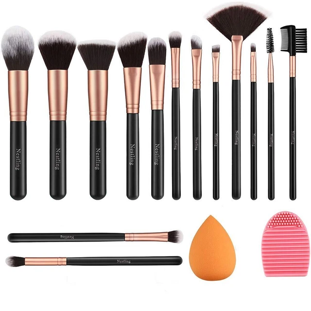 AMMIY Pennelli Make Up Oro Rosa 14 pezzi, set di pennelli trucco, Pennelli
