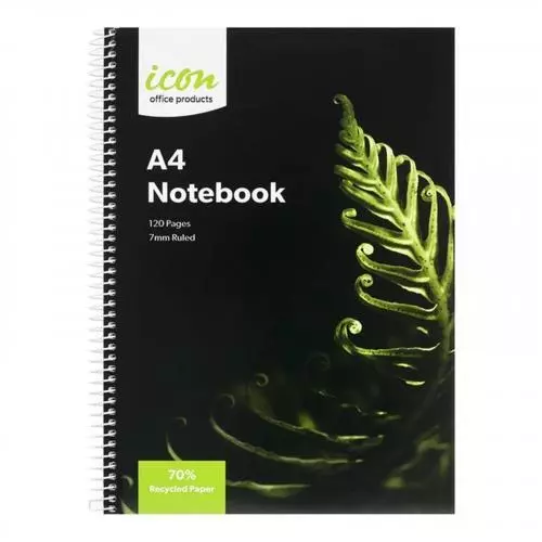 Icon Spiral Notebook - A4 Soft cover 120 pg 70% Rec [ISNBR003]