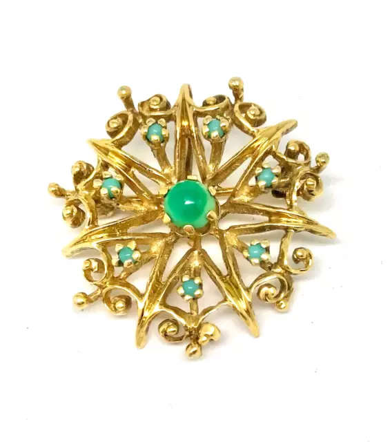 Antique Ornate Jade 10 K Yellow Gold Brooch Pin or Pendant - 4.3 Grams