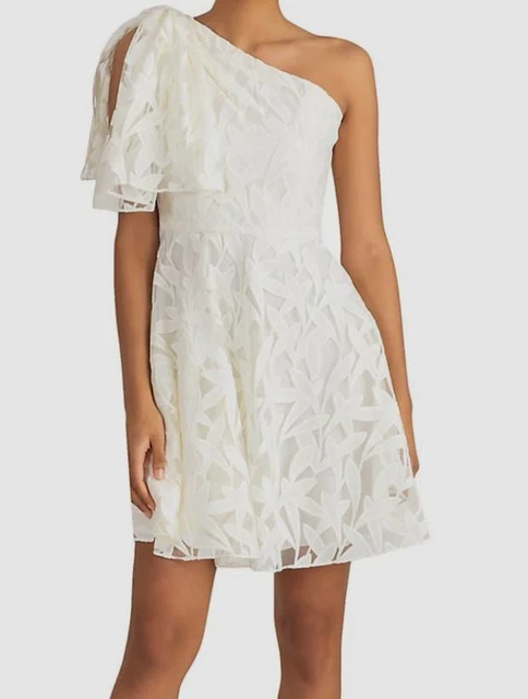 $598 Shoshanna Women's Ivory Leighton One-Shoulder Mini Dress Size 8