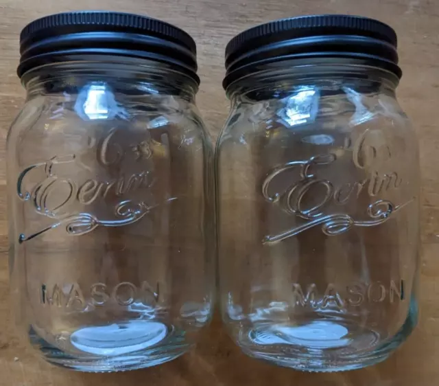 Glass Mason Jam Preserving Storage Jars 2 x 500 ml  With Black Colour Lids