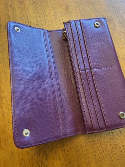 TORY BURCH SOLID Purple Saffiano Leather Enveloe Large Wallet Long ...