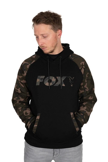 Fox Raglan Hoodie - schwarz tarnfarben - alle Größen - Karpfenangelkleidung NEU