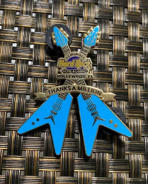 Hrc Hard Rock Hotel Hollywood Fl Thanks A Million Double Neck Blue Guitar Pin Le