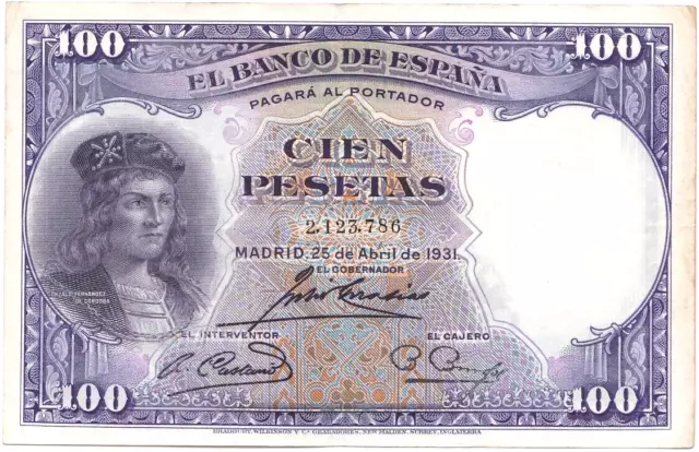 Billete de 100 Pesetas de 1931 ( Gonzalo Fdez. de Córdoba ) Sin Serie ( bonito )