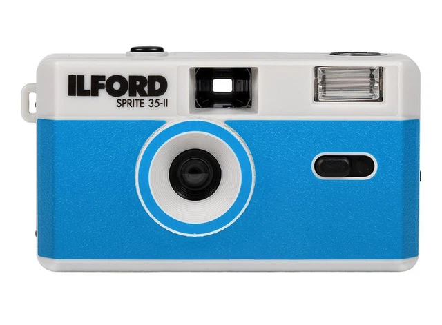 Cámara Ilford Sprite 35-II, azul y plata