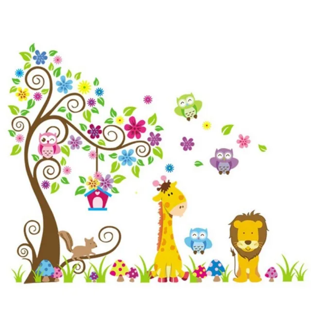 Baby Room Nursery Colorful Decor Owl Tree Cartoon Animal Wall Art Sticker Decal