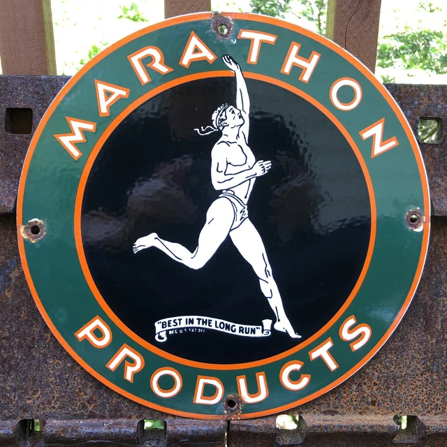 Vintage Marathon Gasoline Porcelain Sign Gas Metal Service Station Pump Plate Ad