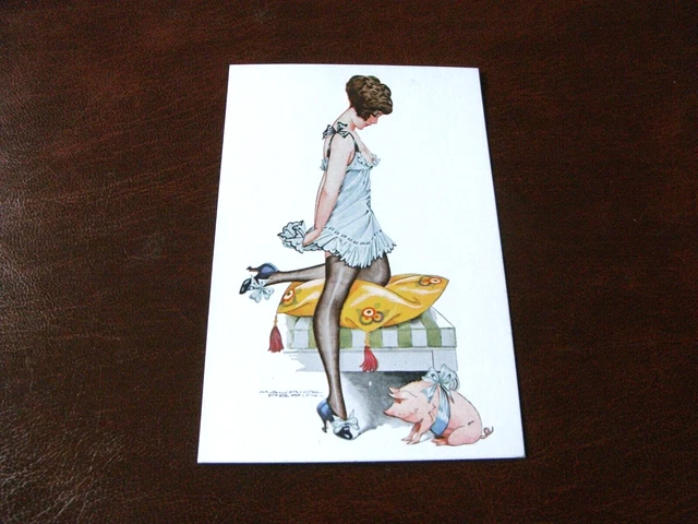Original Maurice Pepin Art Nouveau Glamour Risque Postcard - Pig.