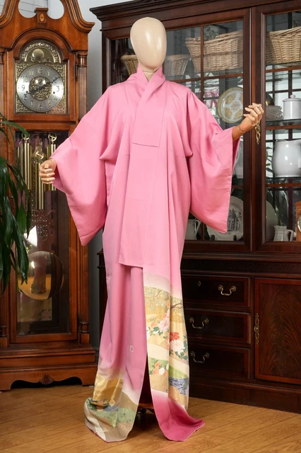 Dear Vanilla Japanese Silk Tomesode Kimono Women's Authentic Japan Vintage Mint