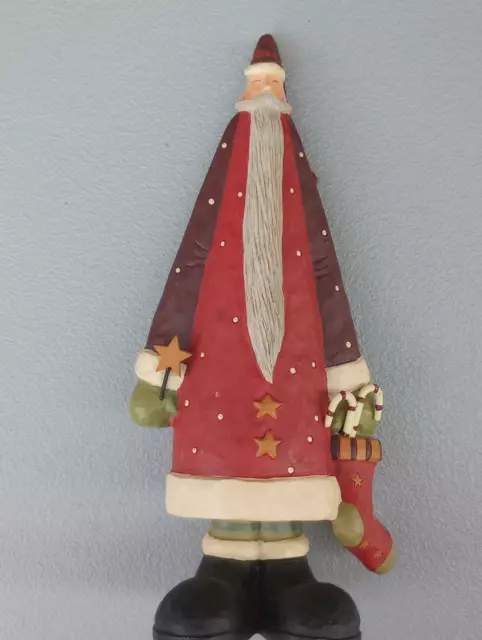 Santa w/ Stocking & candy canes  Folk Art Old World Primitive Christmas Figurine