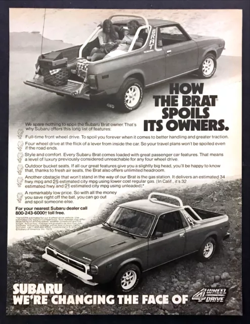 1979 Subaru Brat 4WD Truck photo "How It Spoils Its Owners" vintage print ad