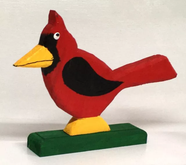 CARDINAL - RED BIRD -  WOOD CARVING by MINNIE ADKINS