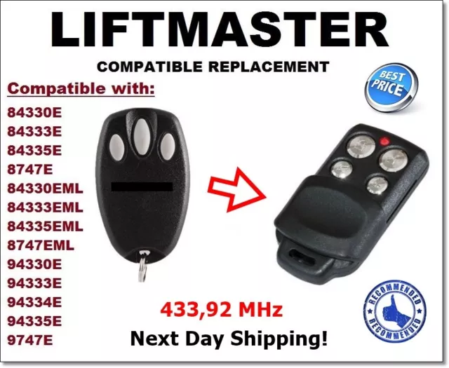 Kompatibel mit Liftmaster, Chamberlain 94335E handsender, 433,92Mhz Ersatz