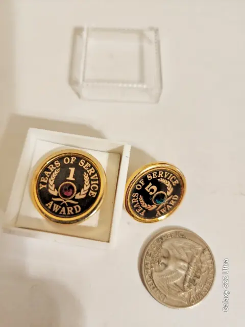 1 and 5 Five Years of Service Awards  Gem Lapel Pin Lot