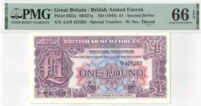 1948 British Armed Forces One Pound ND PM22a PMG Grade 66