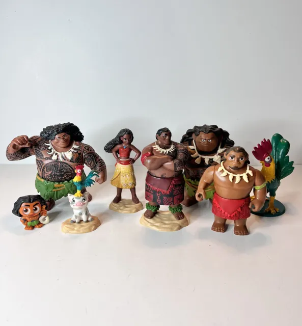 Moana Disney Figures Toy Island Figurines Cake Toppers Heavy  PVC 8 Piece Lot