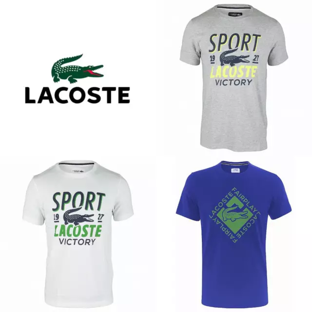 LACOSTE MENS SPORT Pro Tennis ATP Player Fairplay Logo Tee Shirt Grey White Blue 29.74 PicClick UK