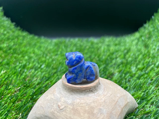 old ancient antique animals figures carved beads Lion￼Lapis stone