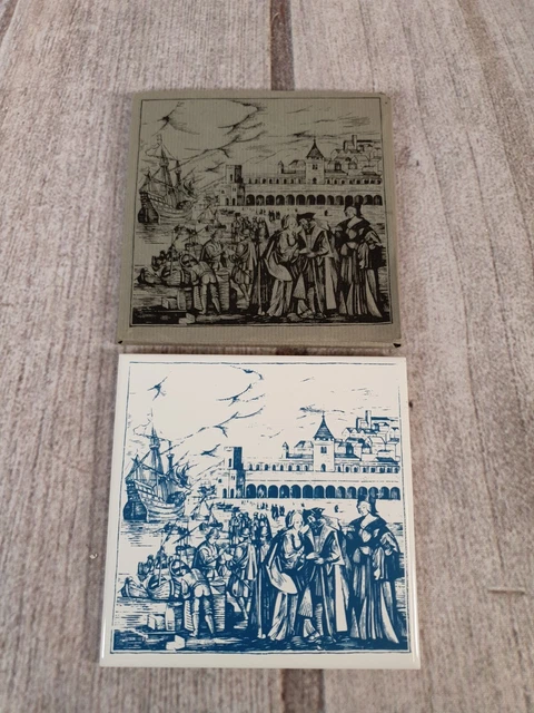 Dutch Hand painted Blue & White Ceramic Tile Port of Lisbon