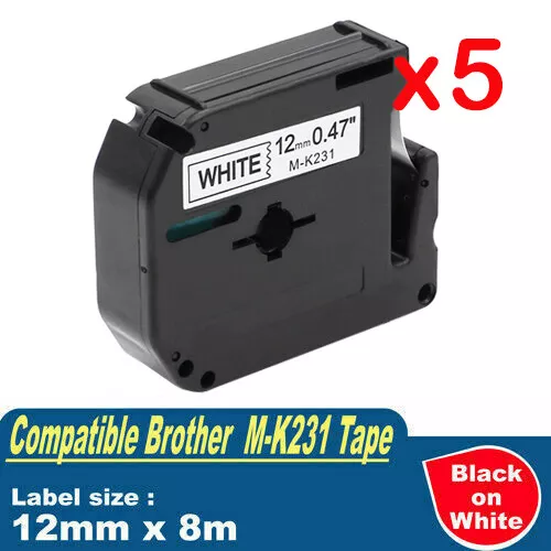 5x Compatible for Brother M-K231 White P-Touch Label Tape PT65 PT70 PT55 PT-90