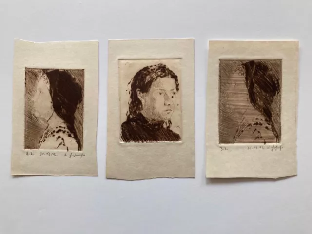 Curt Hasenohr Hoelloff Portraits 3 Orig. Radierungen 1912 2x signiert - sehr rar