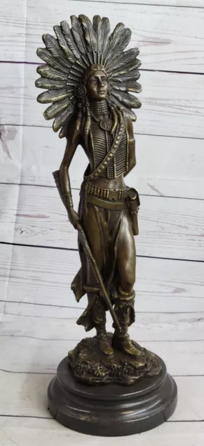 Indio Jefe Bronce Escultura Estatua Arte Warrior Spirit Americano Nativo Figuras