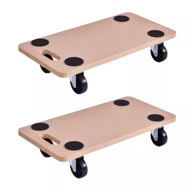 2PCS 440lbs Platform Dolly Rectangle Wood Utility Cart with 4 Heavy Duty Wheels
