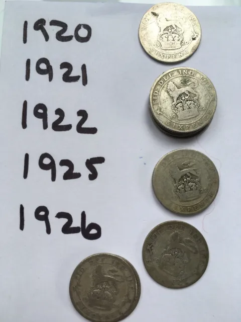 1920 to 1926 George V Silver sixpence Choice of Date / Year 50% silver coins