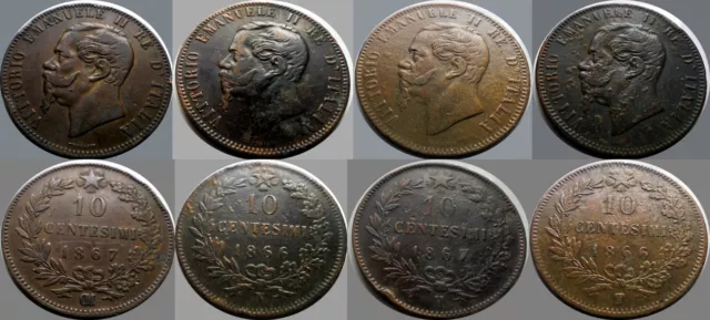 Lotto 4X Regno D'italia Vittorio Emanuele Ii 10 Centesimi 1866 N/T 1867 N/Om