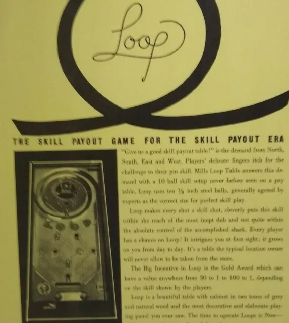 Mills Novelty Loop Pinball Marketplace Magazine Game Machine AD Art 1981