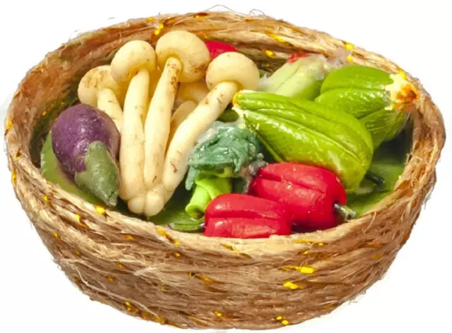 Dolls House Fresh Vegetables in Woven Basket 1:12 Kitchen Shop Store Accessory