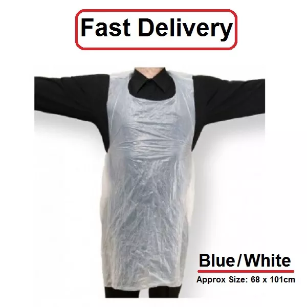 Disposable Plastic Aprons Polythene Aprons Eco  White Blue Colors Flat Pack  100