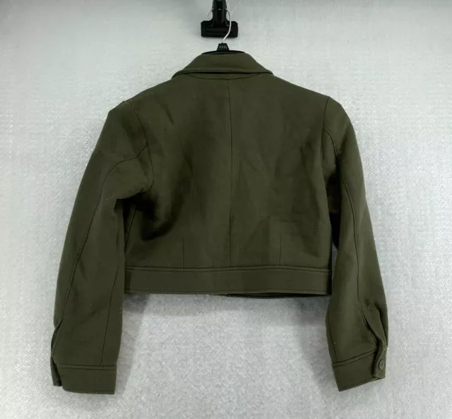 Annie Bing Womens Long Sleeve Peak Lapel Crop Army Green Military Jacket Size XS 2