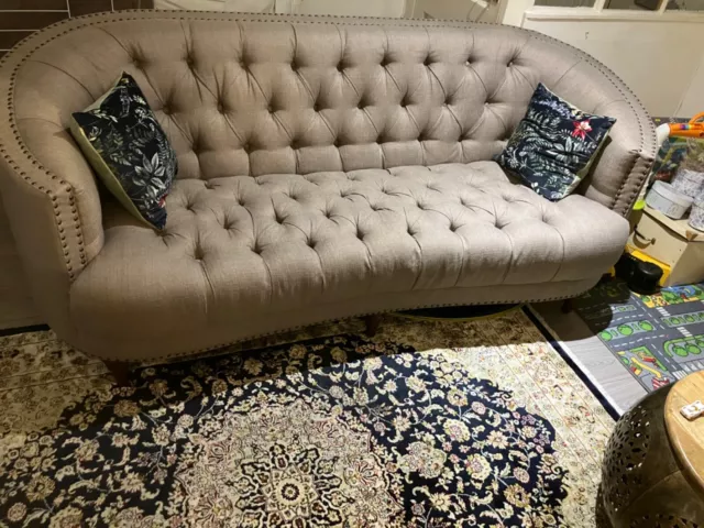 4 seater Chesterfield Sofa in Oatmeal Beige -Immaculate Condition