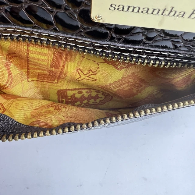 Samantha Brown New 2 Piece Gold/ Brown Trim Carry On Croco Luggage Rolling Bag 10