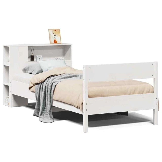BOOKCASE BED WITHOUT Mattress White 90x190 cm Single Solid Wood Pine