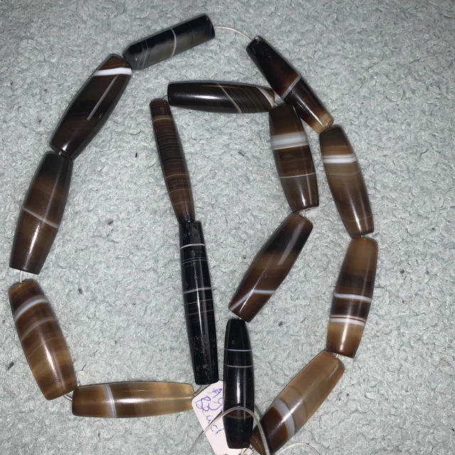 15 Rare Gorgeous Old Large Banded Agate , "Idar-Oberstein" Antique Beads~`