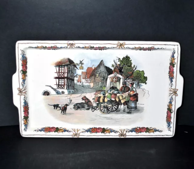 Plat rectangle OBERNAI en faïence de Sarreguemines Décor vendeur poterie Alsace