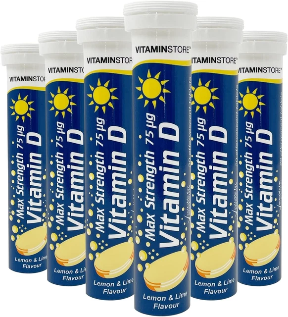 VITAMIN D EFFERVESCENT Tablets, Max Strength 75Ug, Lemon & Lime
