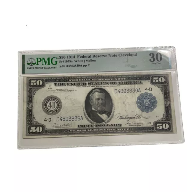 FR. 1039a 1914 $50 FIFTY DOLLARS FRN FEDERAL RESERVE NOTE CLEVELAND PMG 30