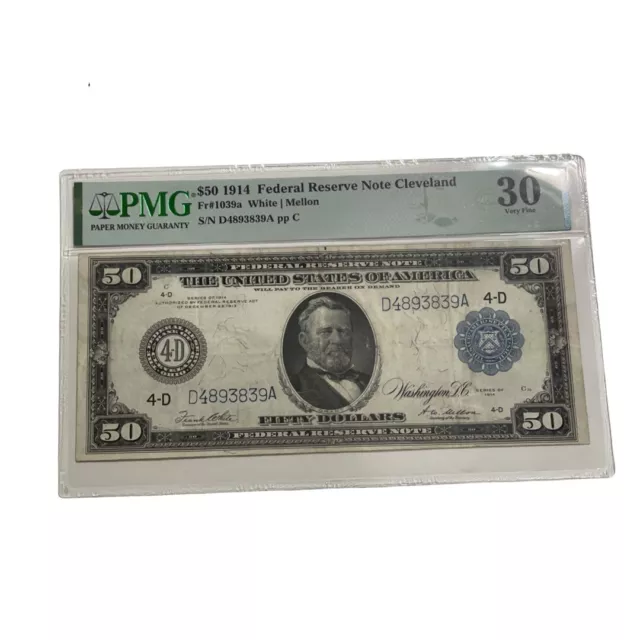 FR. 1039a 1914 $50 FIFTY DOLLARS FRN FEDERAL RESERVE NOTE CLEVELAND PMG 30 FR. 1039a 1914 $50 FIFTY DOLLARS FRN FEDERAL RESERVE NOTE CLEVELAND PMG 30